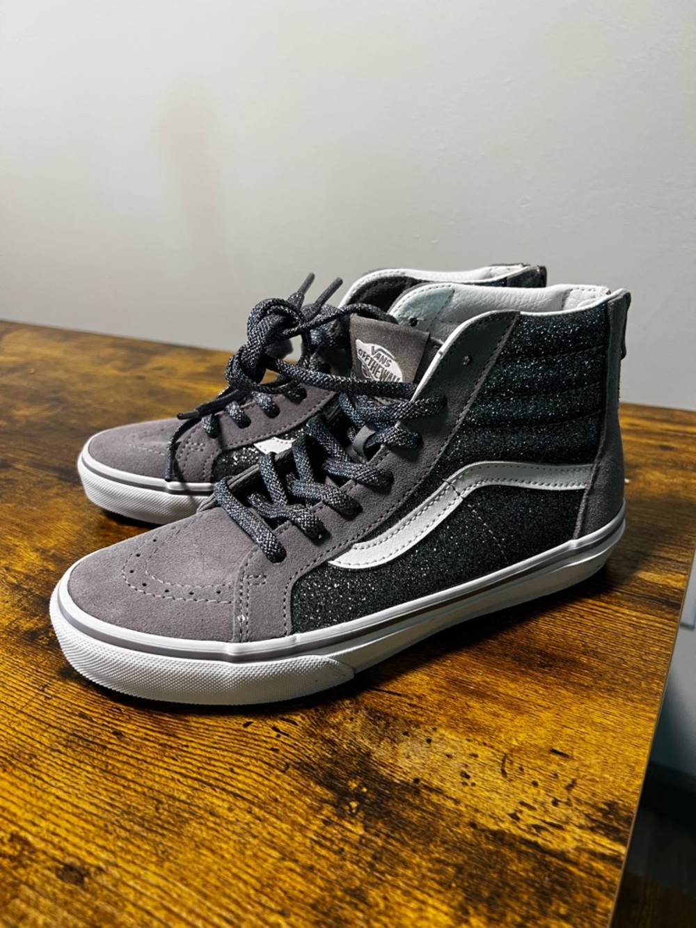 Vans Kids High-Top Sneakers in Black and Gray with Glitter